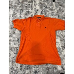VTG Polo Ralph Lauren Mens Orange Short Sleeve Pique Polo Shirt Blue Pony Size M